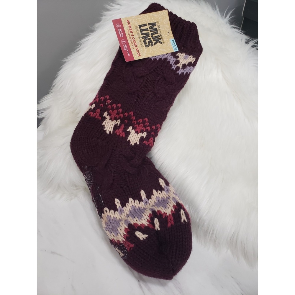 MUK LUKS Women's Cabin Socks Osfm Purple slippers tall house lounge